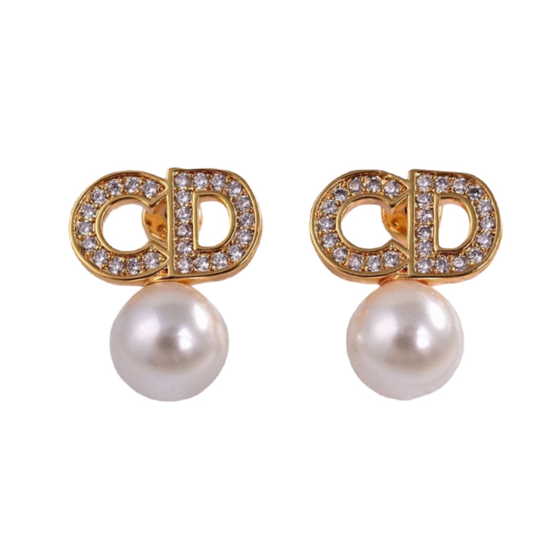 CDE094 Crystal CD pearl stud earrings - ccjewelryacc