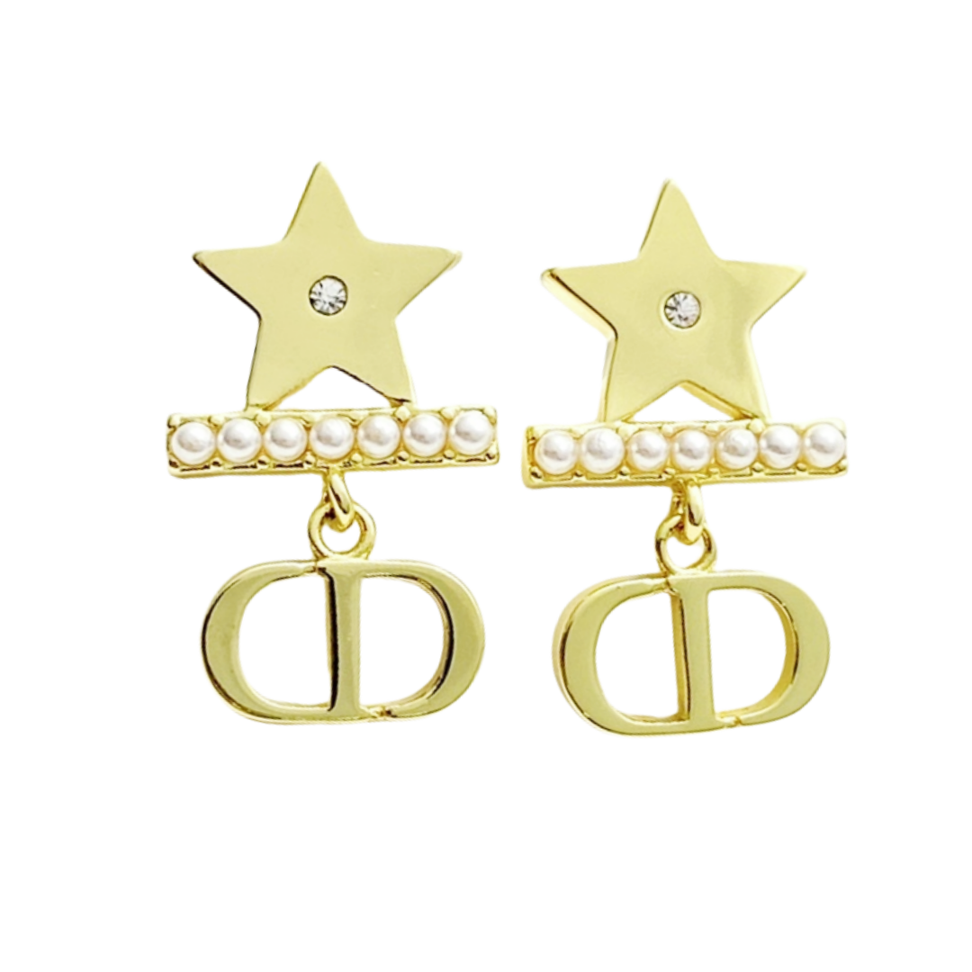 CDE093 Dior star Petit CE earrings in metal gold finish and pearls - ccfashionjewelry