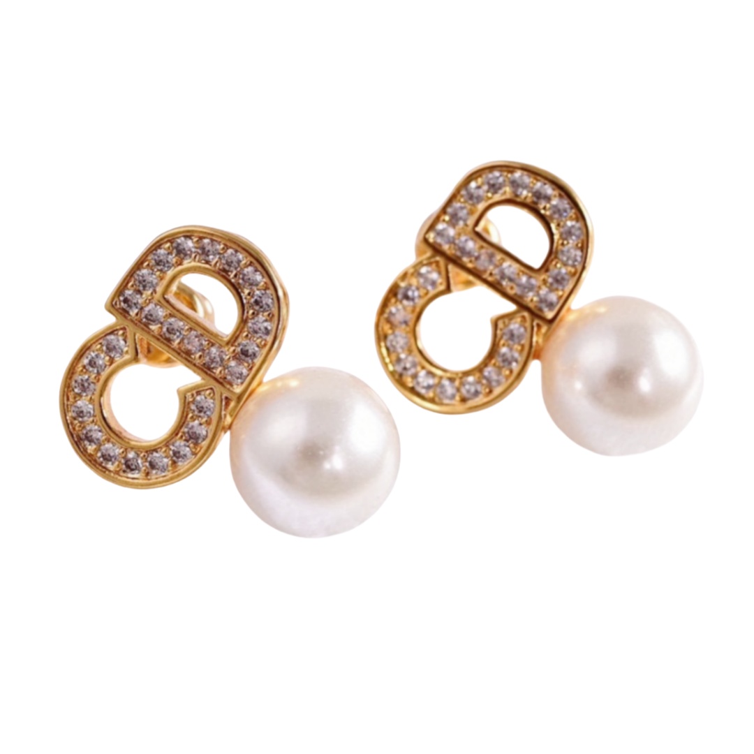 CDE094 Crystal CD pearl stud earrings - ccjewelryacc
