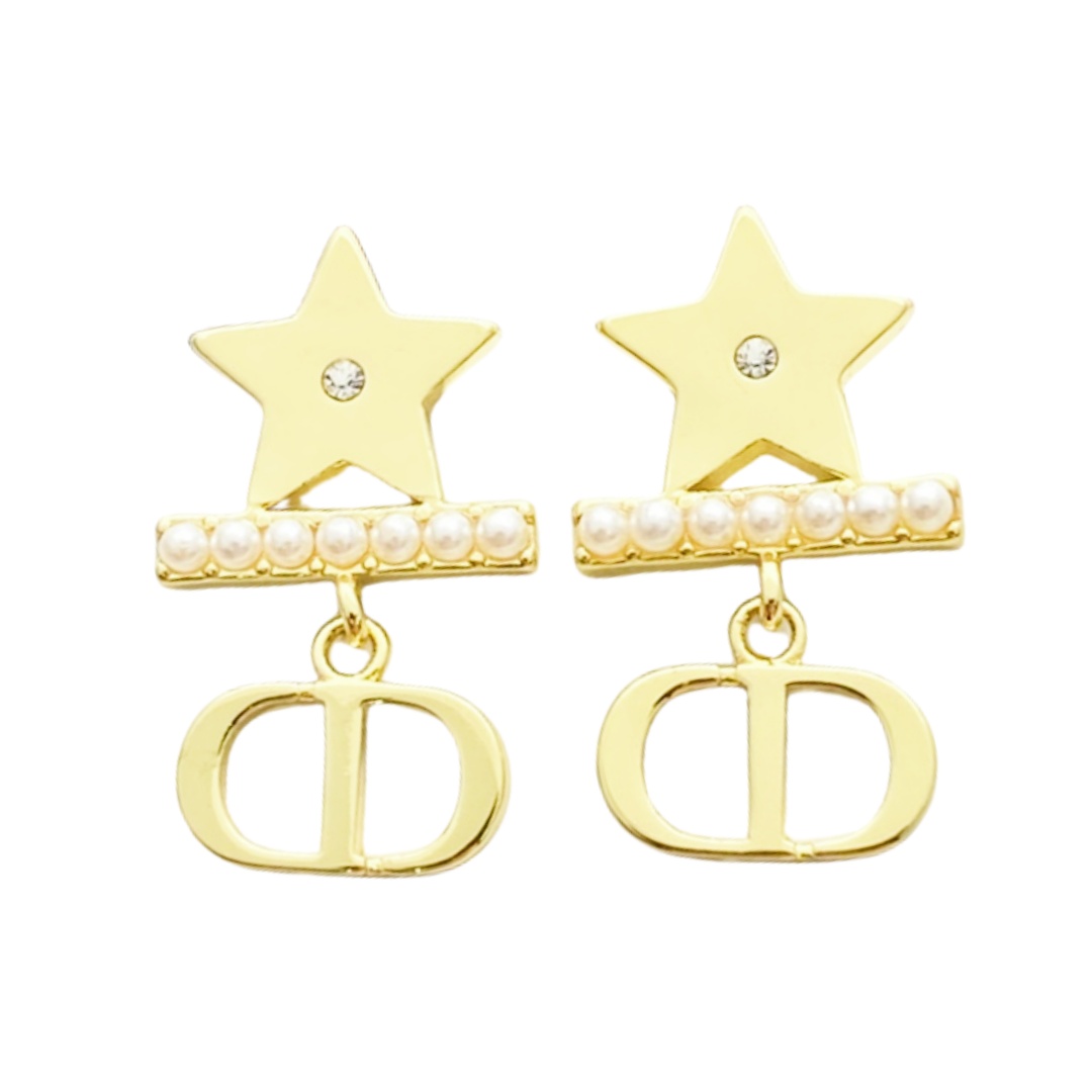CDE093 Dior star Petit CE earrings in metal gold finish and pearls - ccjewelryacc