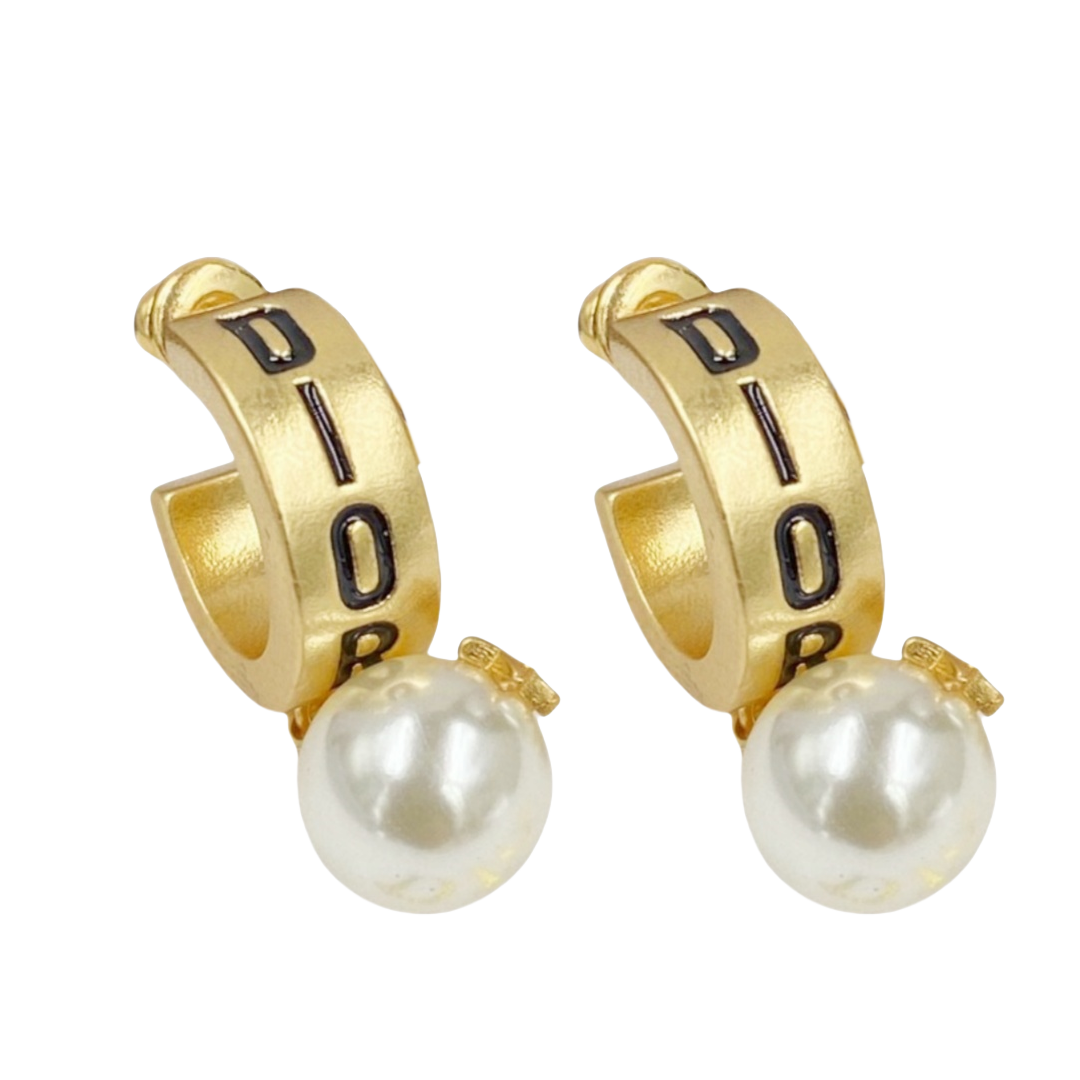 CDE090 Dior hook earrings in metal and pearl - ccjewelryacc