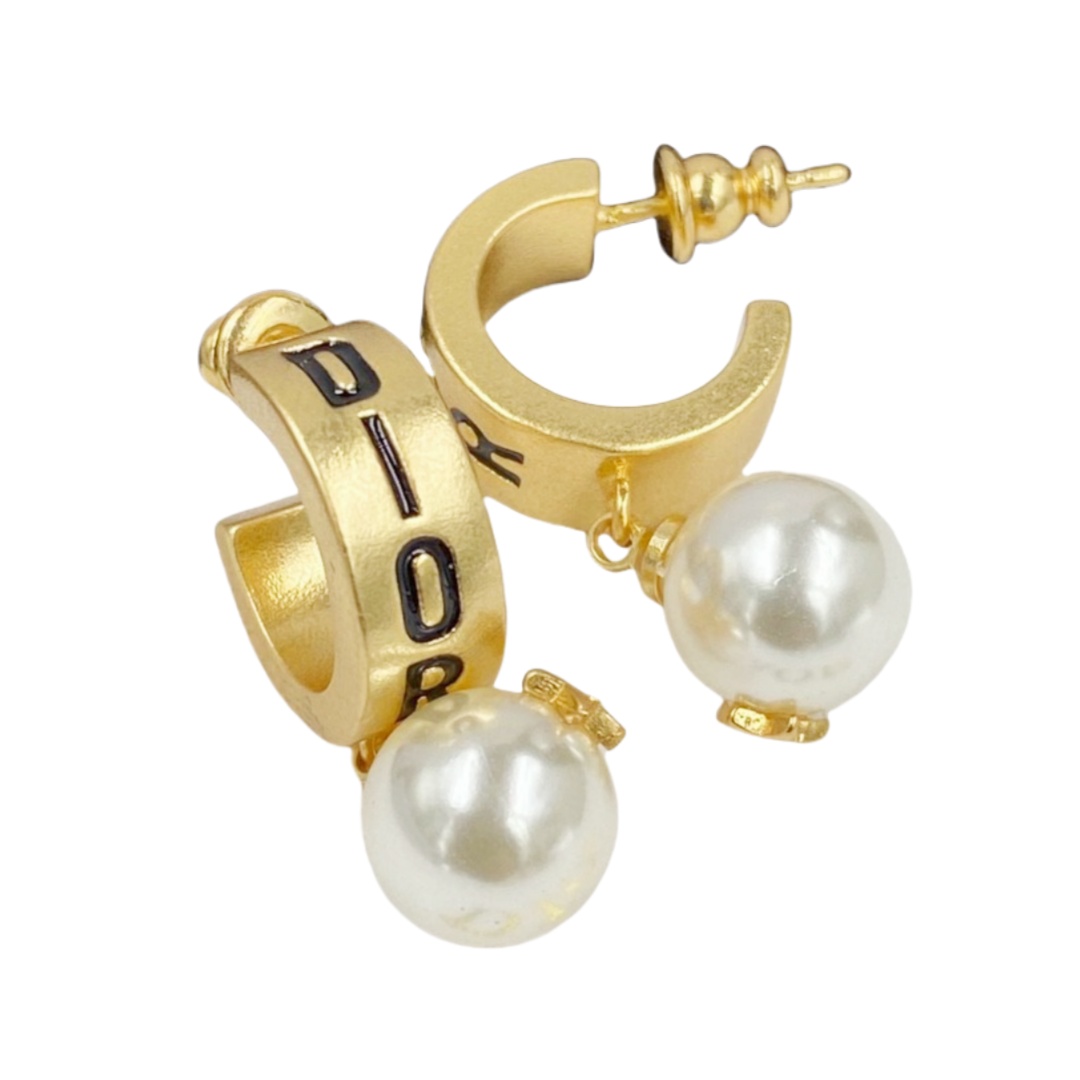 CDE090 Dior hook earrings in metal and pearl - ccjewelryacc