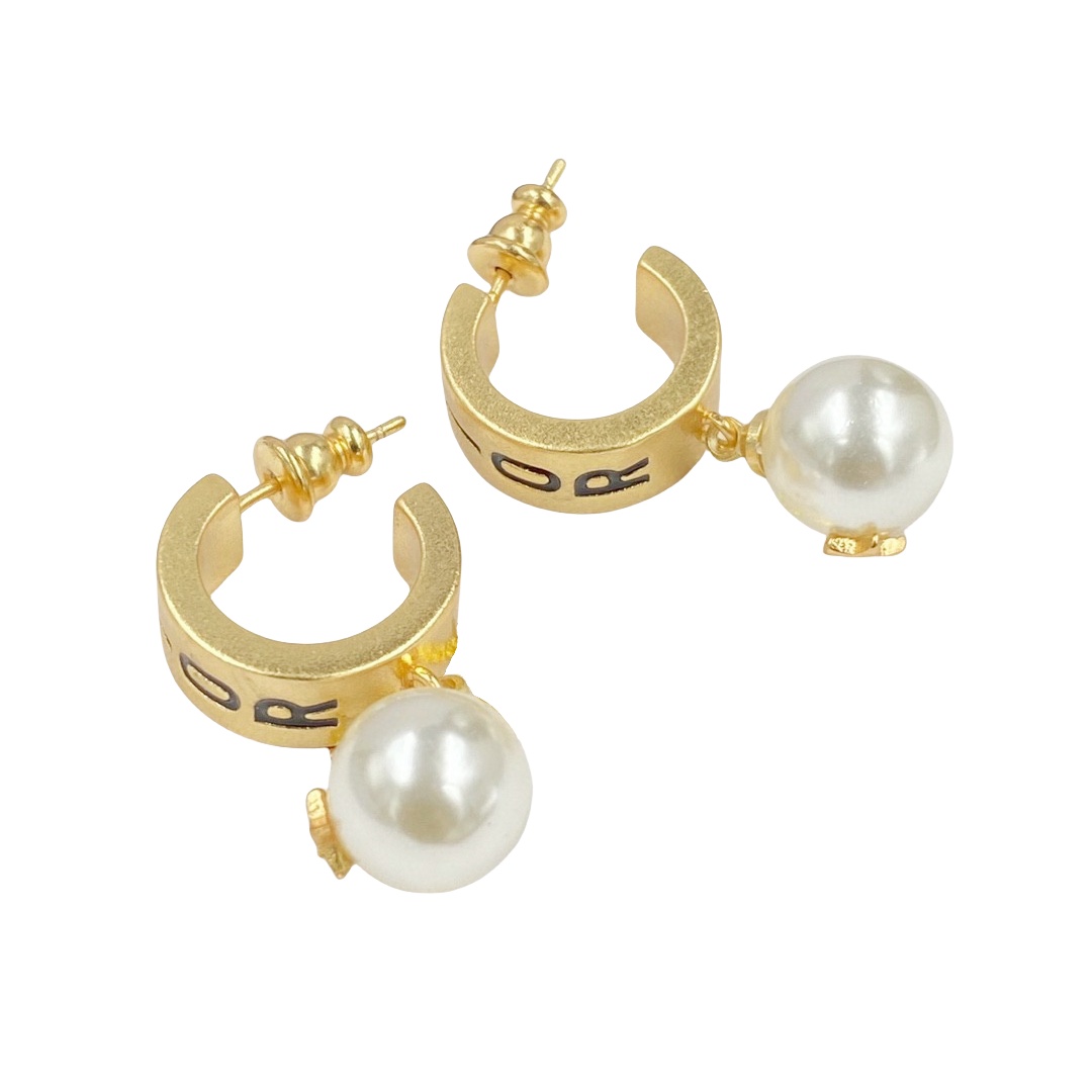 CDE090 Dior hook earrings in metal and pearl - ccjewelryacc