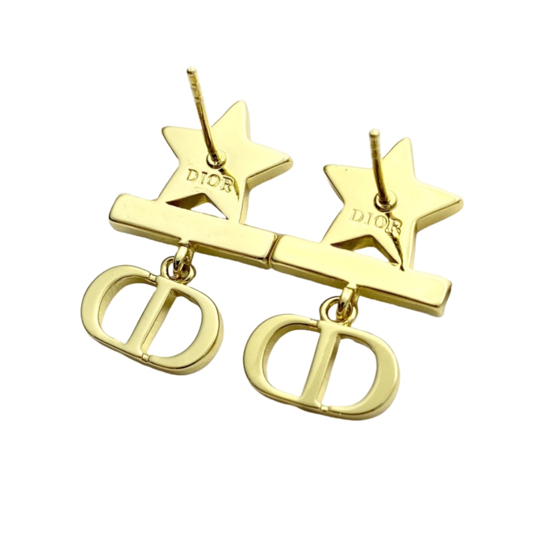 CDE093 Dior star Petit CE earrings in metal gold finish and pearls - ccfashionjewelry