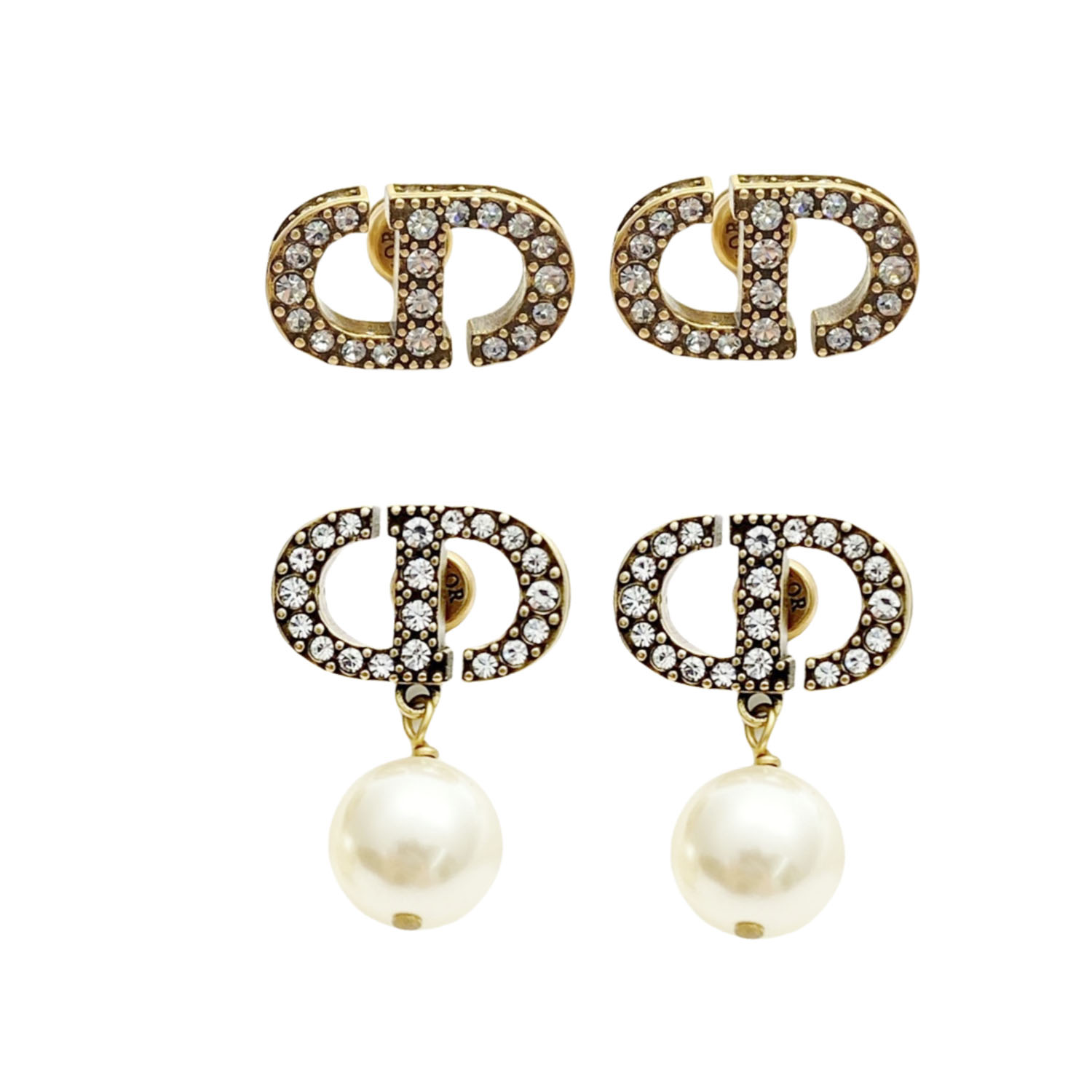 CDE038 Vintage Gold CD pearl drop earring in metal and crystal - ccfashionjewelry
