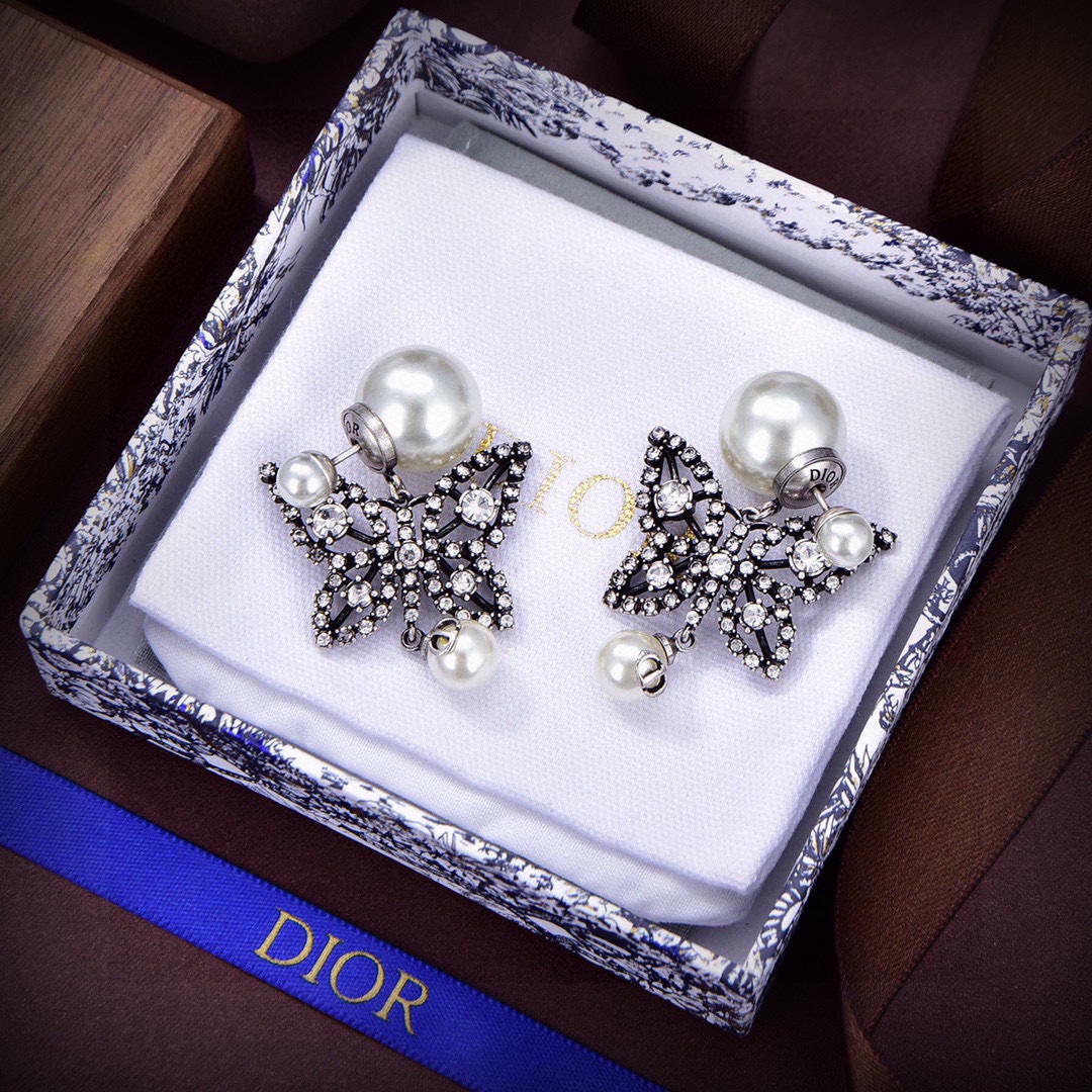 CDE181 Dior butterfly tribales earring in metal and crystal - ccjewelryacc