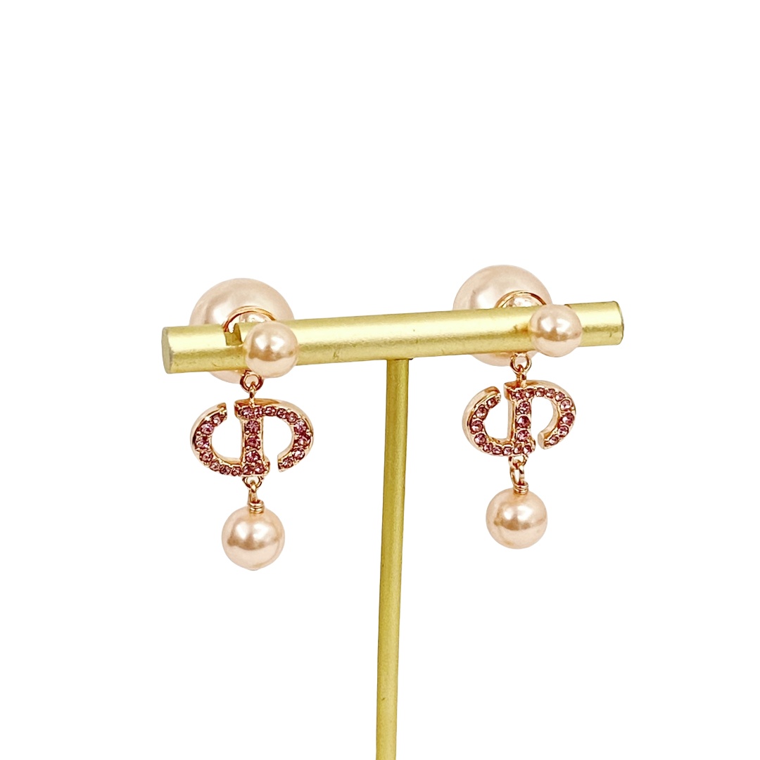 CDE096 Dior Tribales earrings in Rose gold finish and Pink crystal pearl - ccjewelryacc