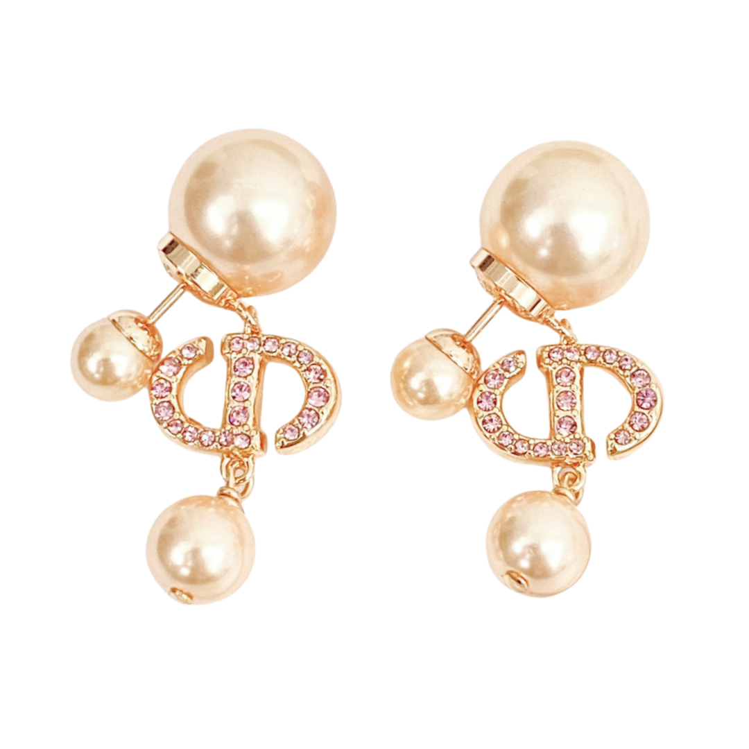 CDE096 Dior Tribales earrings in Rose gold finish and Pink crystal pearl - ccfashionjewelry