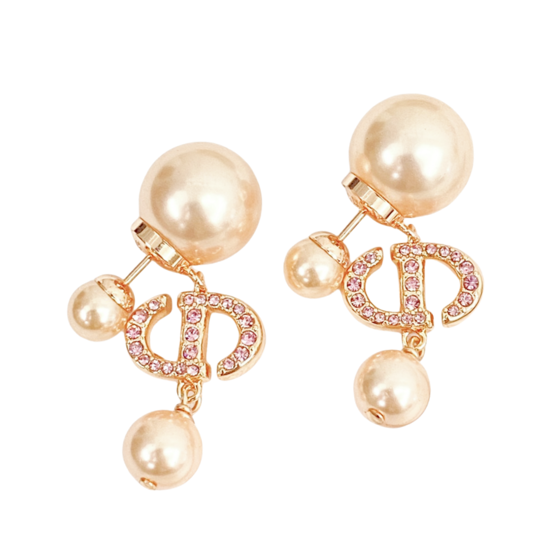 CDE096 Dior Tribales earrings in Rose gold finish and Pink crystal pearl - ccjewelryacc