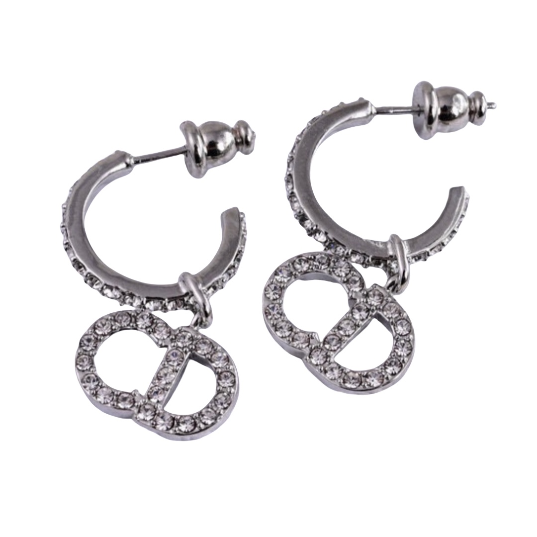 CDE095 Dior crystal cd hook earrings silver - ccjewelryacc