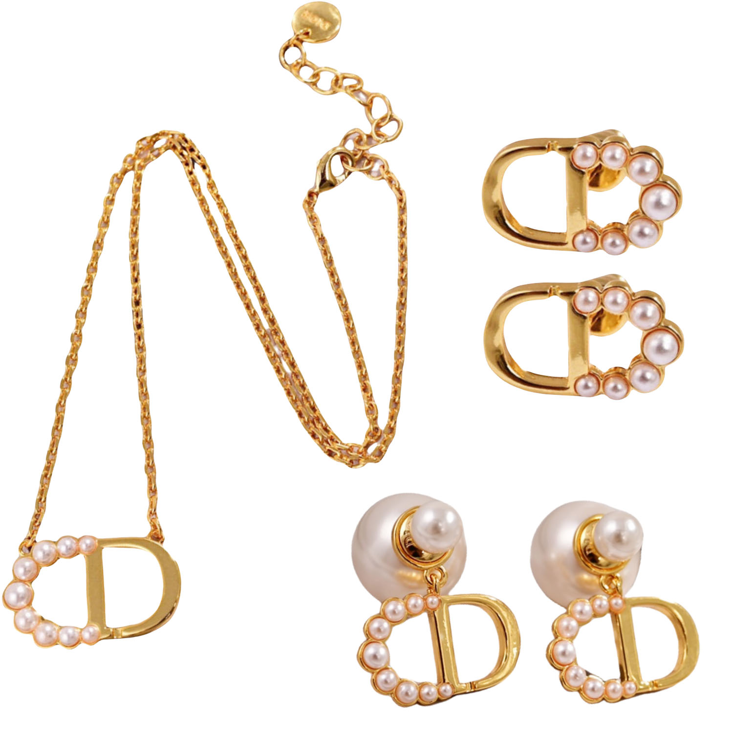 CDE078 Dior Petit CD mini stud earrings and necklace - ccfashionjewelry