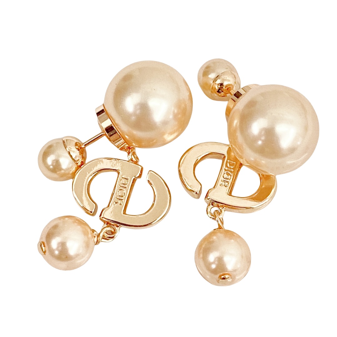 CDE096 Dior Tribales earrings in Rose gold finish and Pink crystal pearl - ccjewelryacc