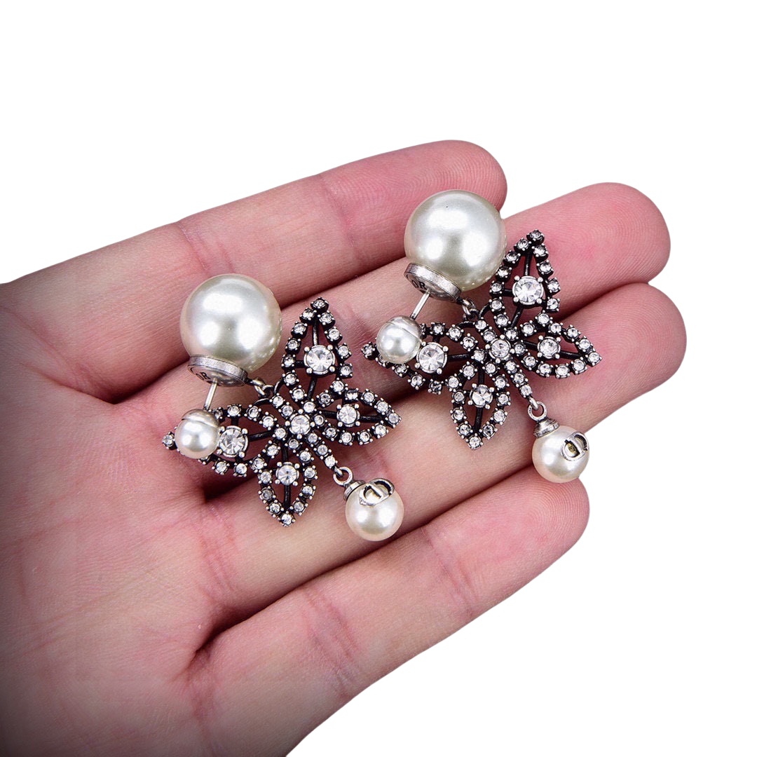 CDE181 Dior butterfly tribales earring in metal and crystal - ccjewelryacc