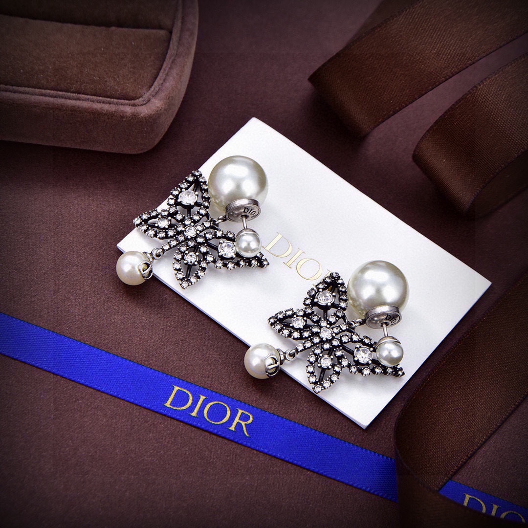 CDE181 Dior butterfly tribales earring in metal and crystal - ccjewelryacc