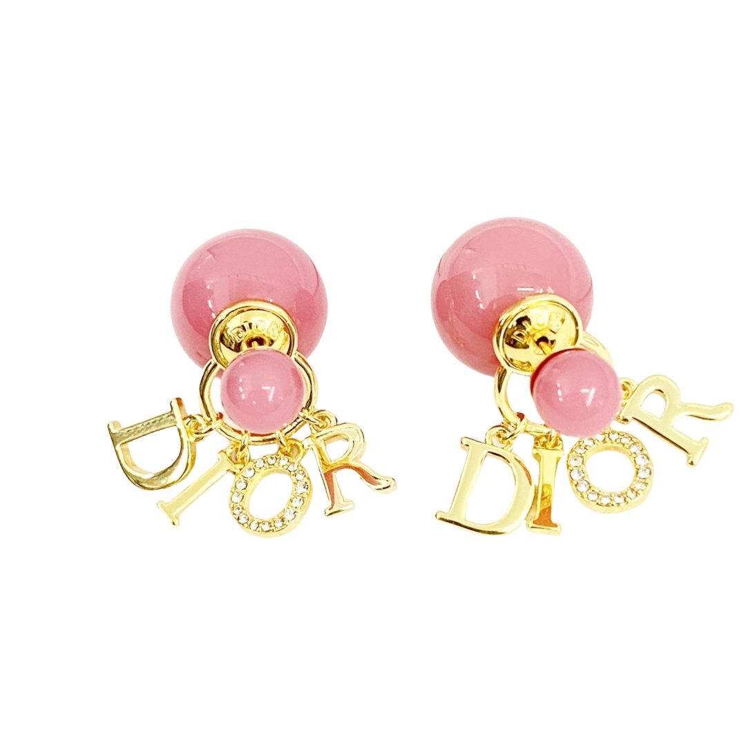 CDE297 Dior Tribales earrings in gold finish and Pink pearls - ccjewelryacc