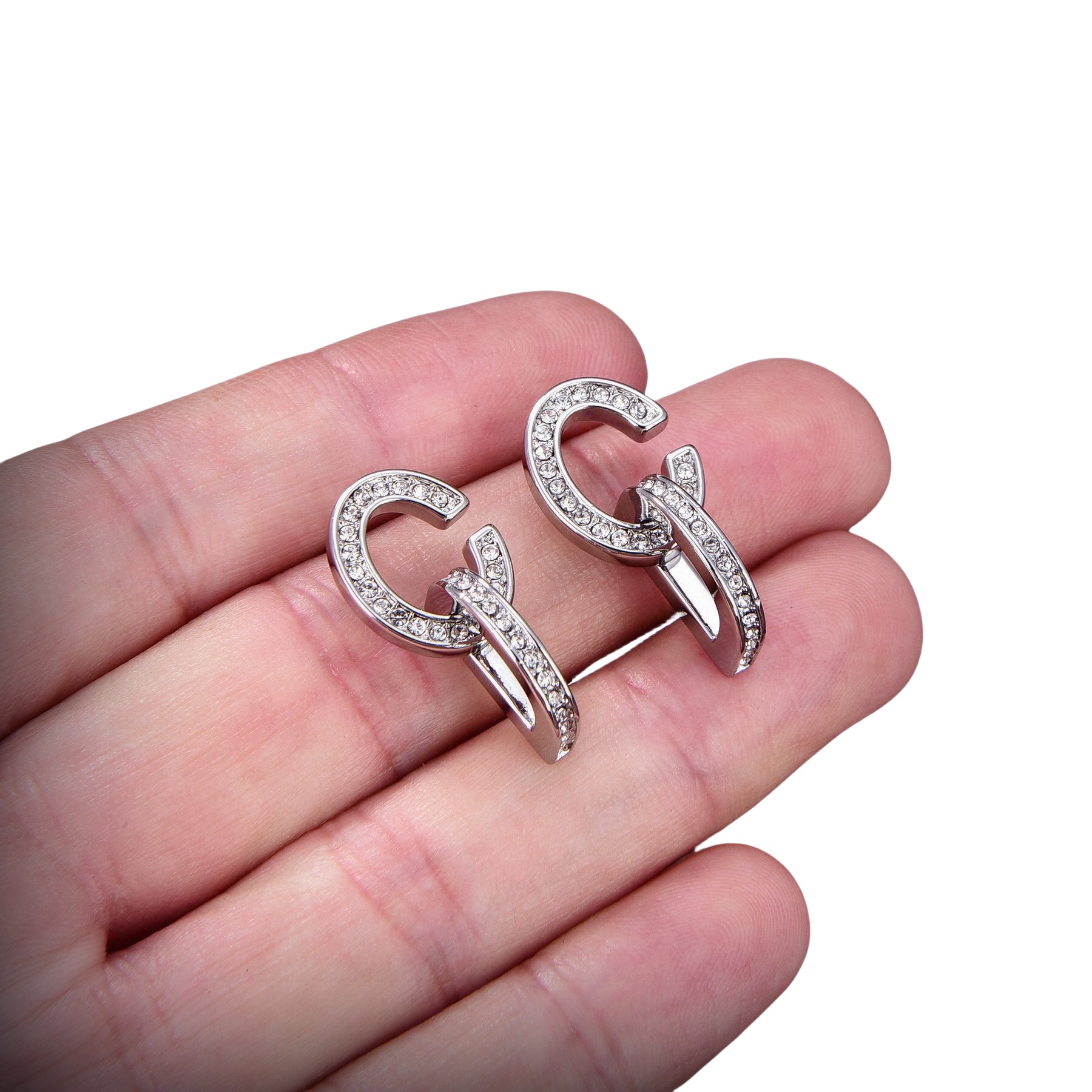 CDE103 CD Lock earrings in metal and crystal - ccjewelryacc