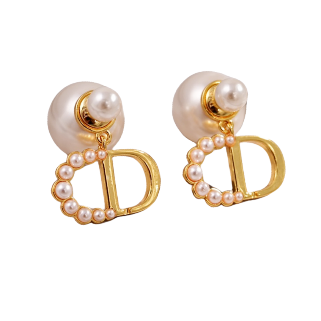 CDE078 Dior Petit CD mini stud earrings and necklace - ccfashionjewelry