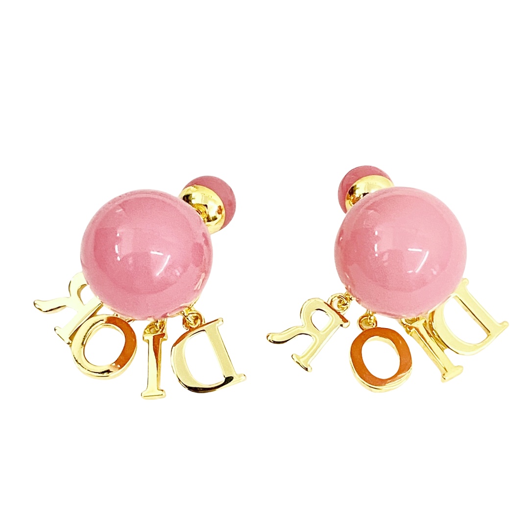 CDE297 Dior Tribales earrings in gold finish and Pink pearls - ccjewelryacc