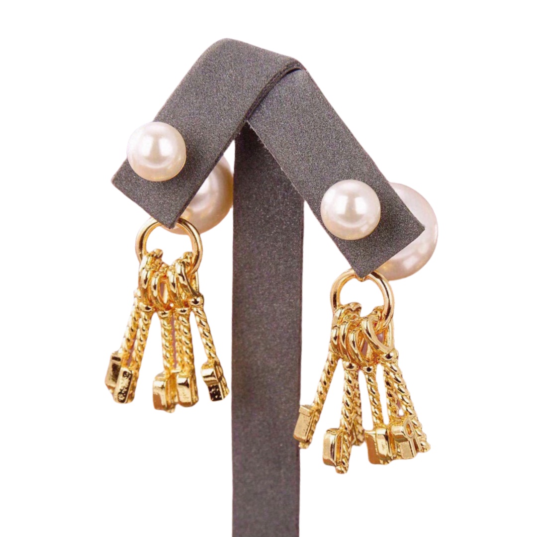 CDE111 Jadior letter charms tribales earrings in gold finish and pearl - ccjewelryacc