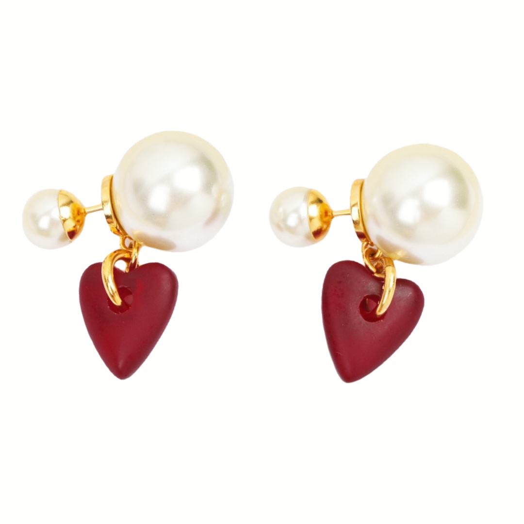 CDE242 Dior red heart tribales earrings - ccjewelryacc