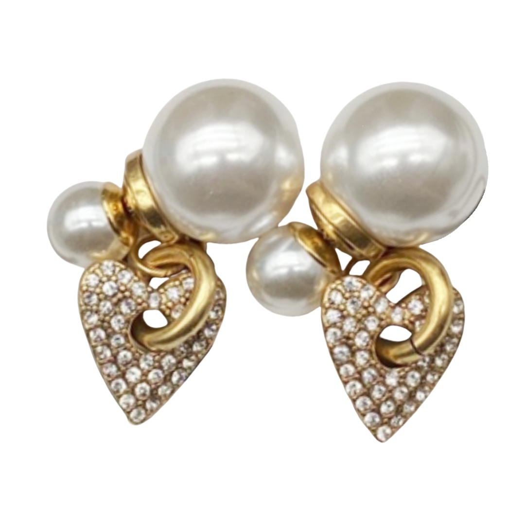 CDE148 Dior vintage crystal heart tribales earrings - ccfashionjewelry