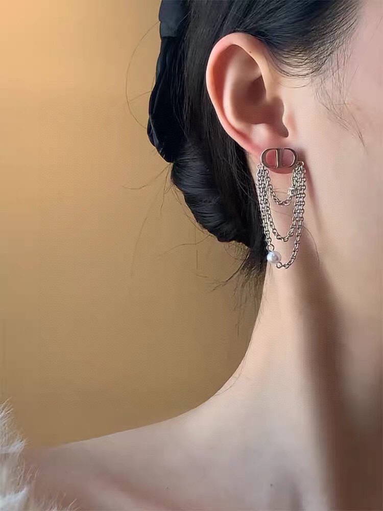 CDE204 Dior CD letter and chain tassels earrings - ccjewelryacc