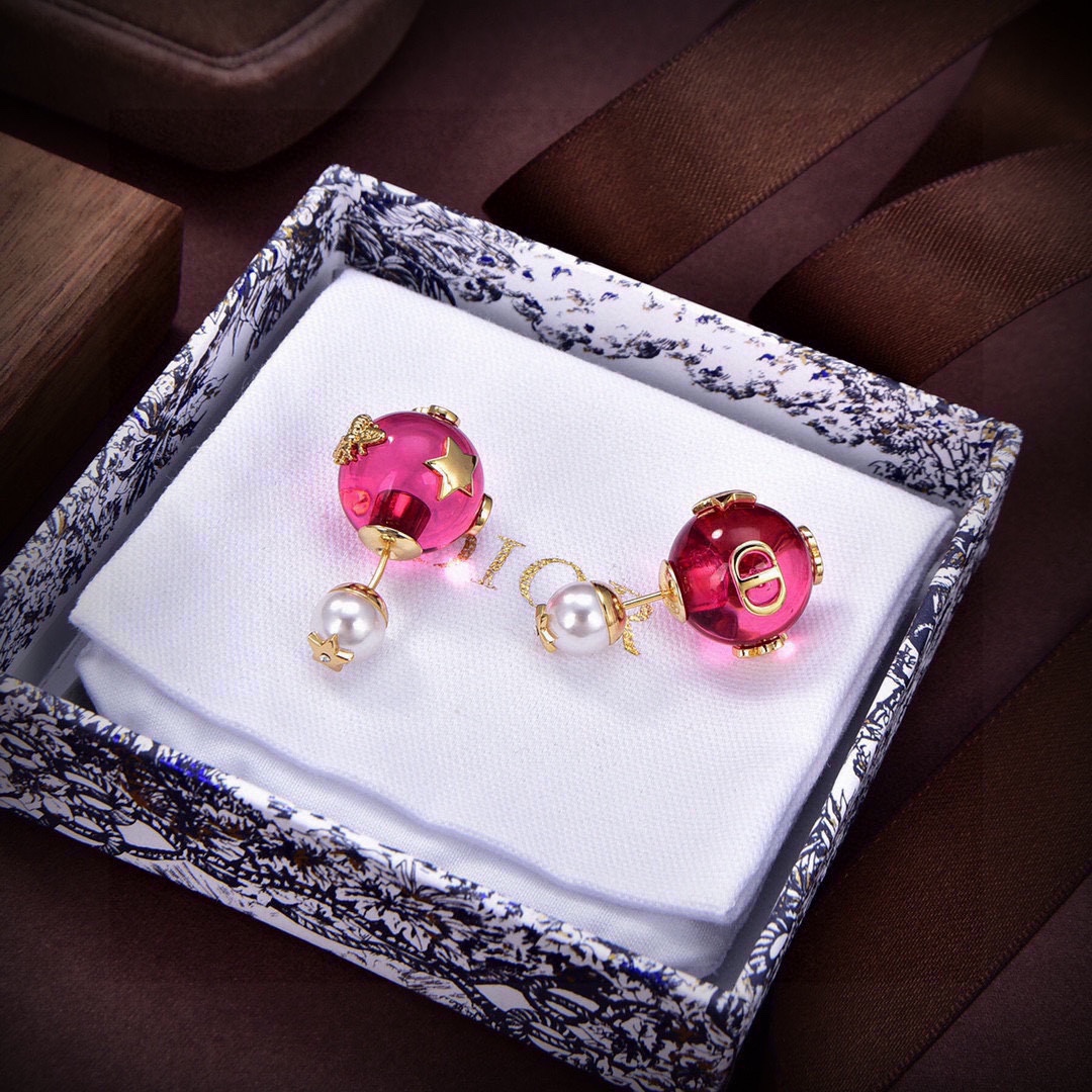 CDE107 Dior Tribales in gold finish and India pink transparency bead - ccjewelryacc