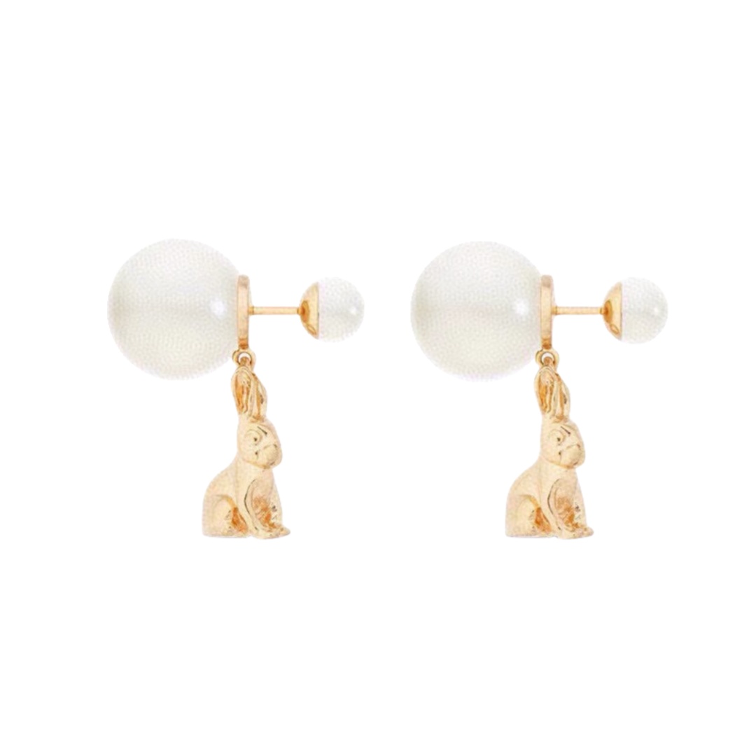 CDE105 Dior rabbit Tribales earring in gold metal finis and pearl - ccjewelryacc