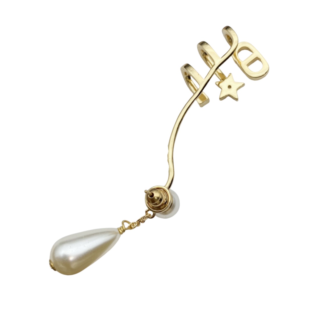 CDE122 Dior crystal star and pearl cd  stud earring with ear cuff  (1pcs) - ccjewelryacc