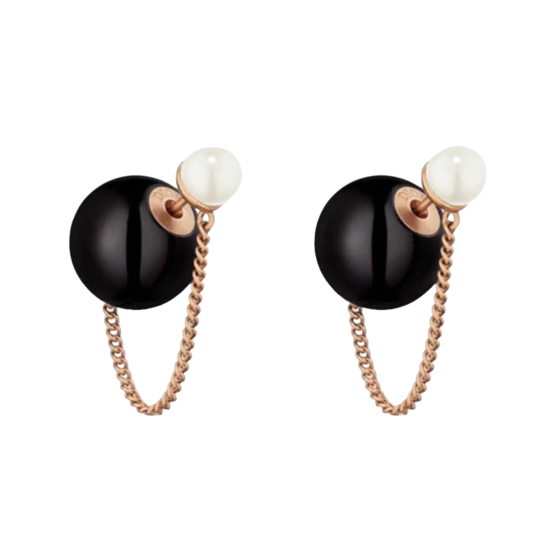 CDE110 Dior tribales earrings with Black and white pearl with chain - ccjewelryacc