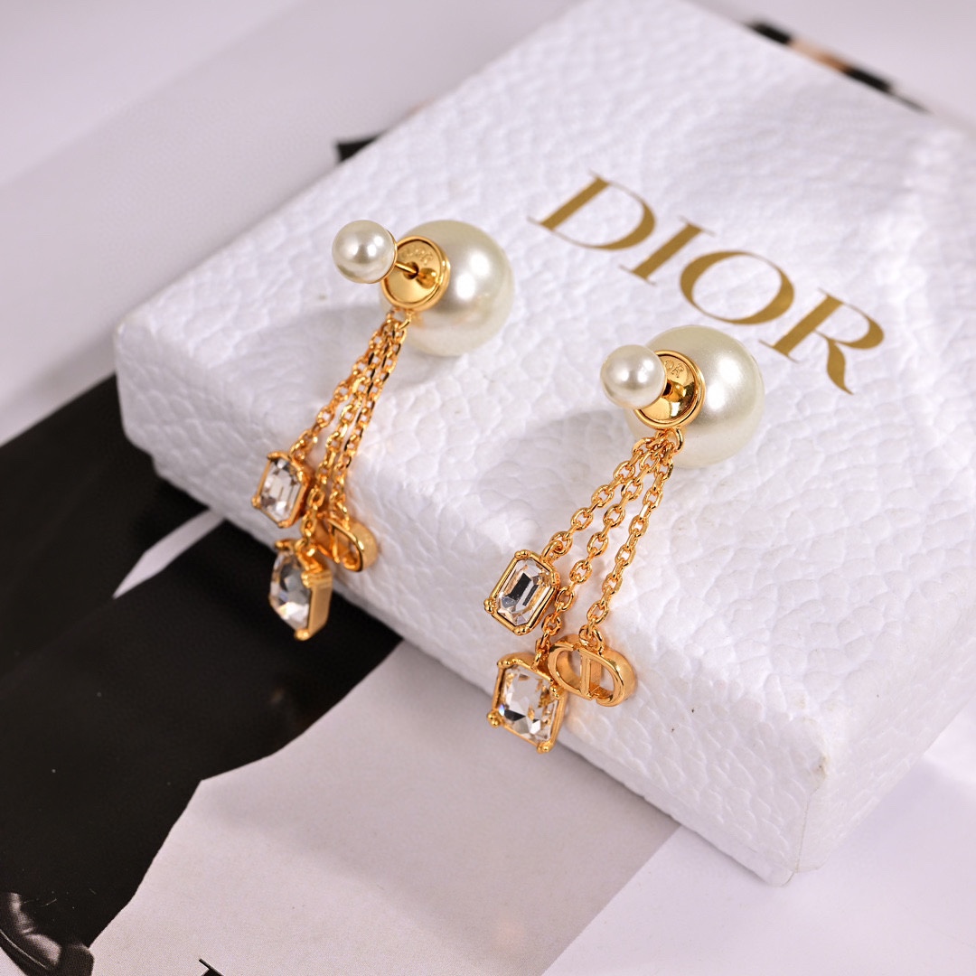 CDE192 Dior square crystal and cd letter tassels tribales earrings - ccjewelryacc