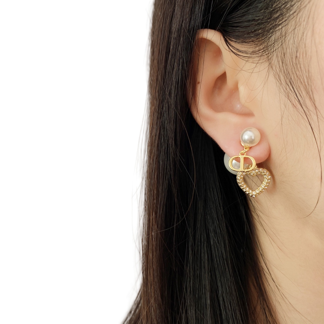 CDE295 Dior crystal heart tribales earrings - ccjewelryacc