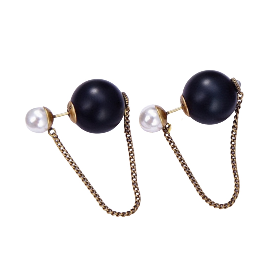 CDE110 Dior tribales earrings with Black and white pearl with chain - ccjewelryacc