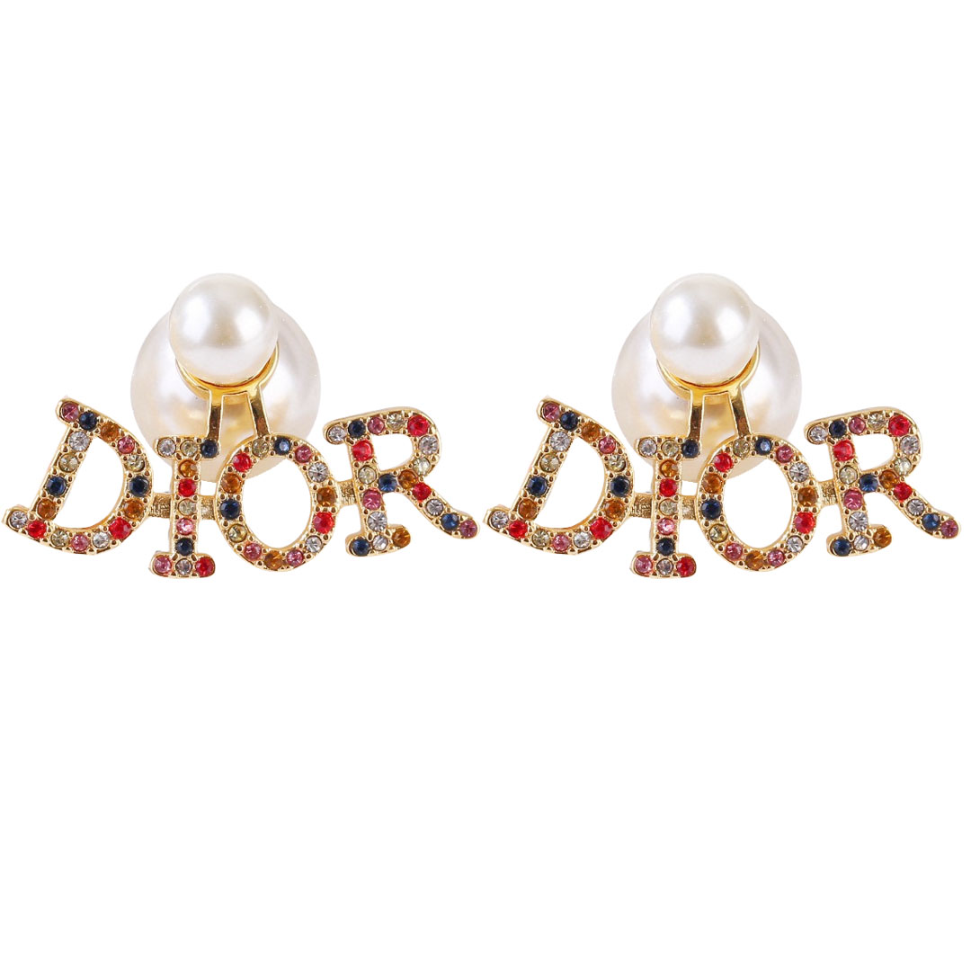 CDE116 Dior Tribales earrings with multicolor crystal and pearl - ccfashionjewelry