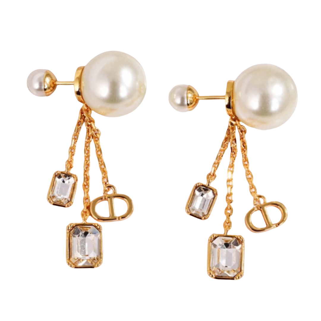 CDE192 Dior square crystal and cd letter tassels tribales earrings - ccfashionjewelry