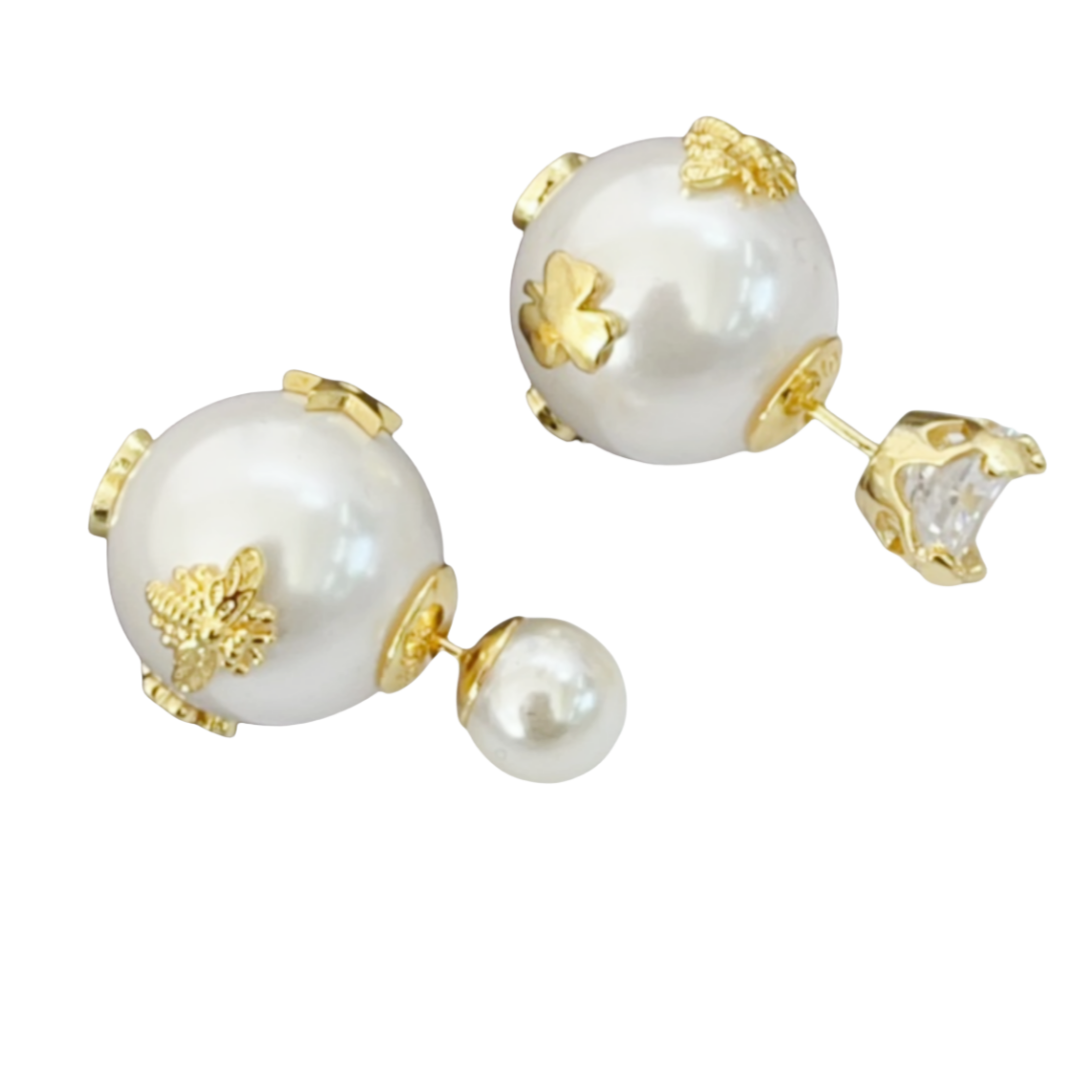CDE196 Dior star clover bee tribales earring with crystal and pearl - ccfashionjewelry