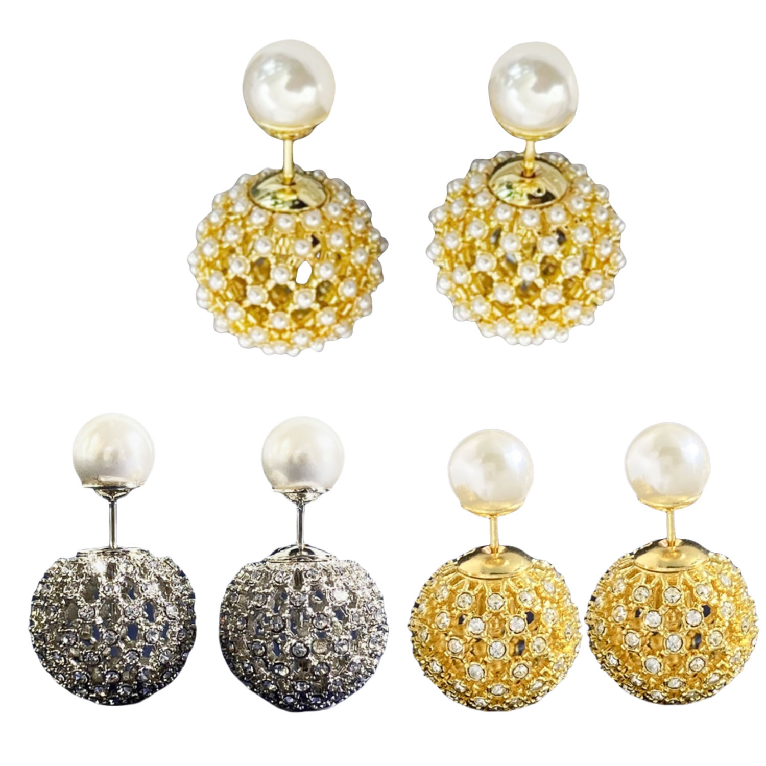 CDE195 Dior hollow tribales earrings in metal and pearl - ccfashionjewelry