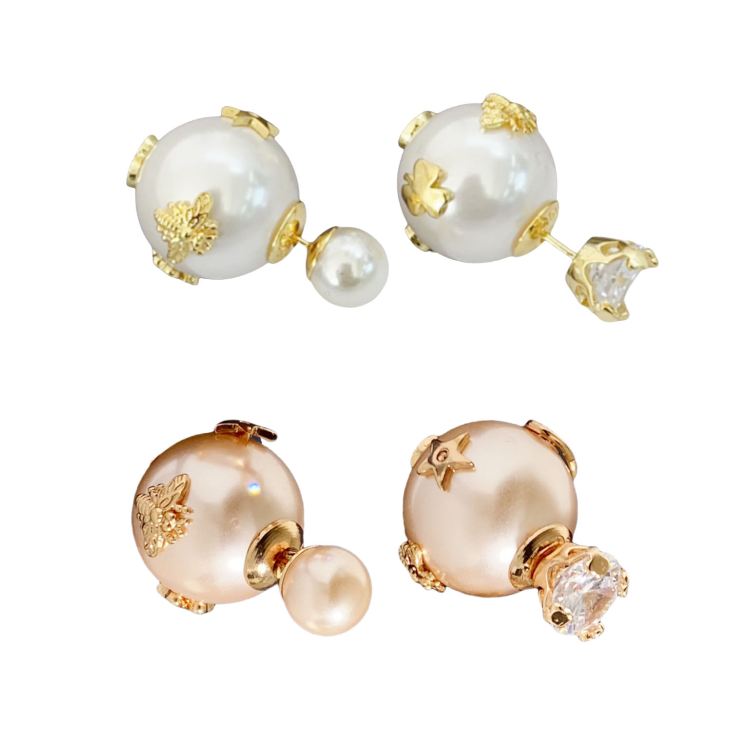 CDE196 Dior star clover bee tribales earring with crystal and pearl - ccfashionjewelry