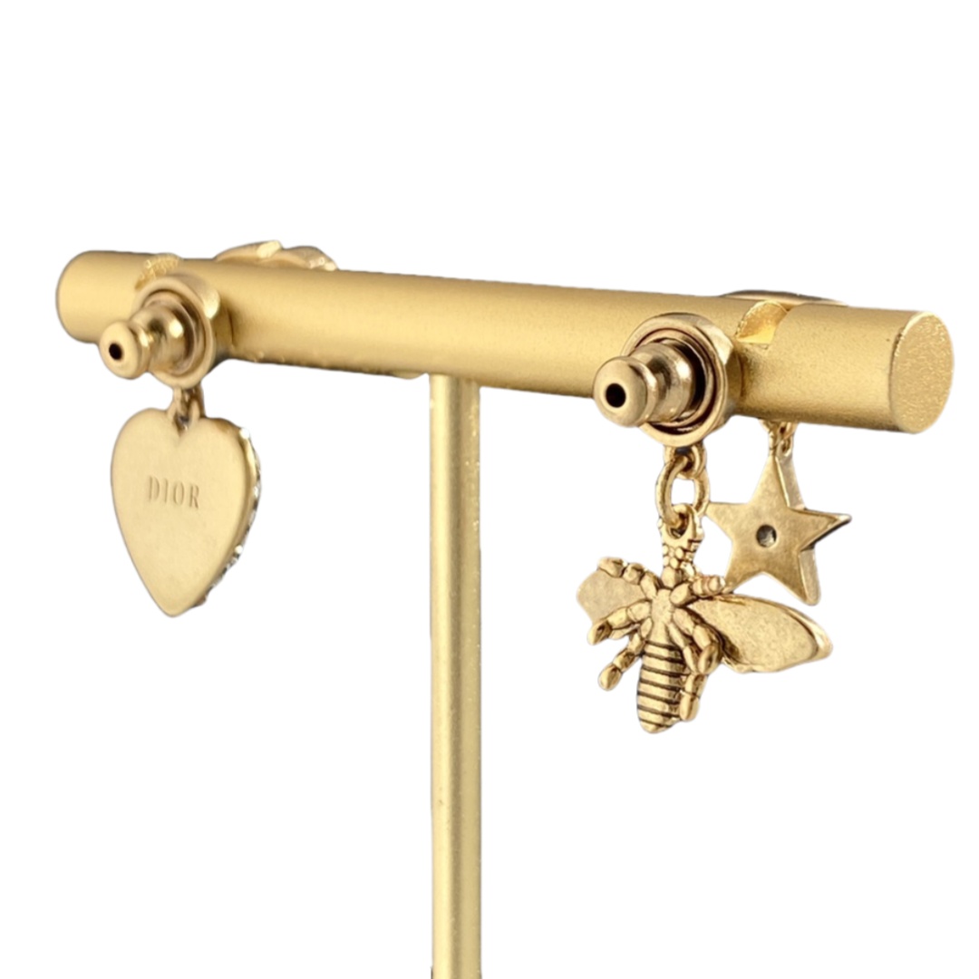 CDE189 Vintage Crystal CD heart and bee star drop earrings - ccfashionjewelry