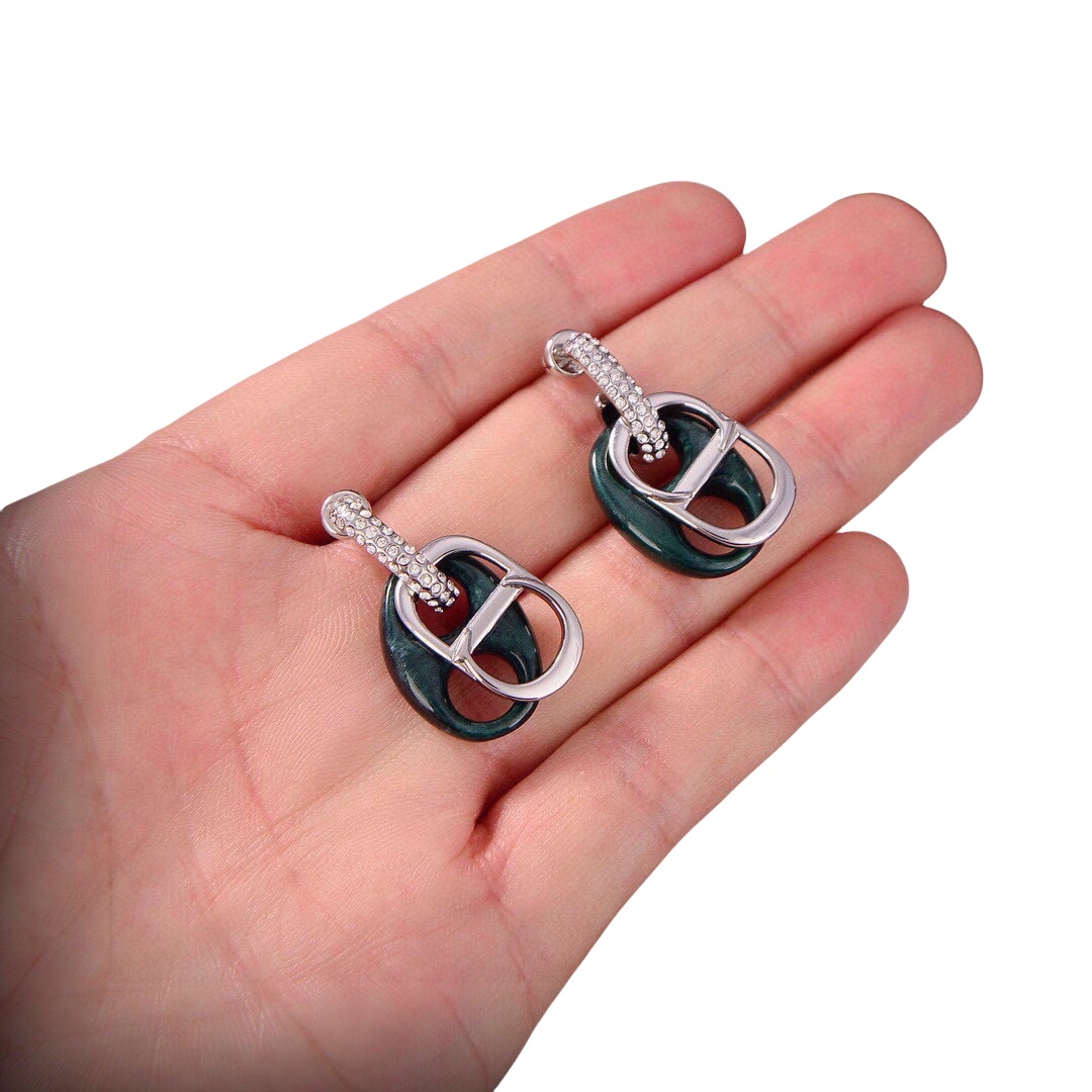 CDE108 Dior CD letter and stone drop earrings - ccjewelryacc