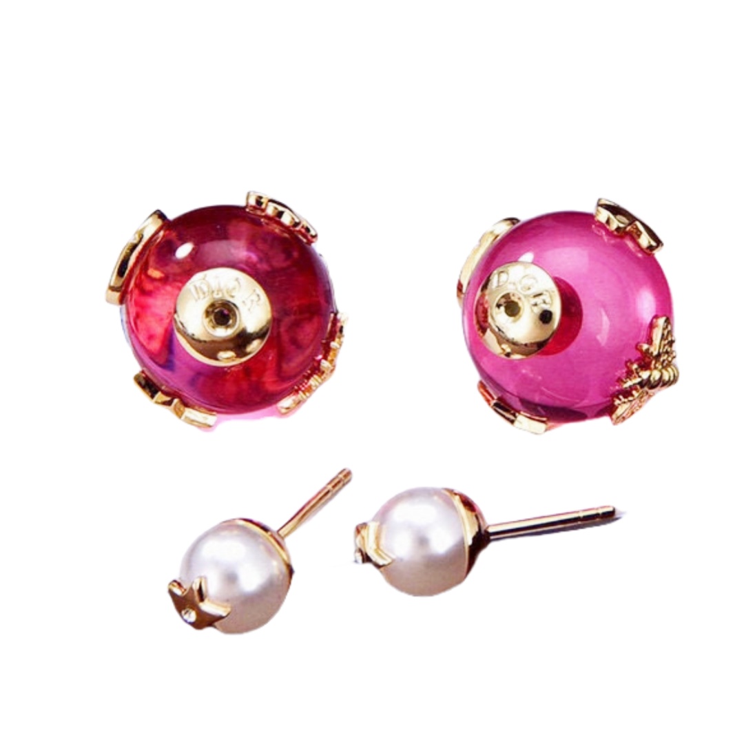 CDE107 Dior Tribales in gold finish and India pink transparency bead - ccjewelryacc