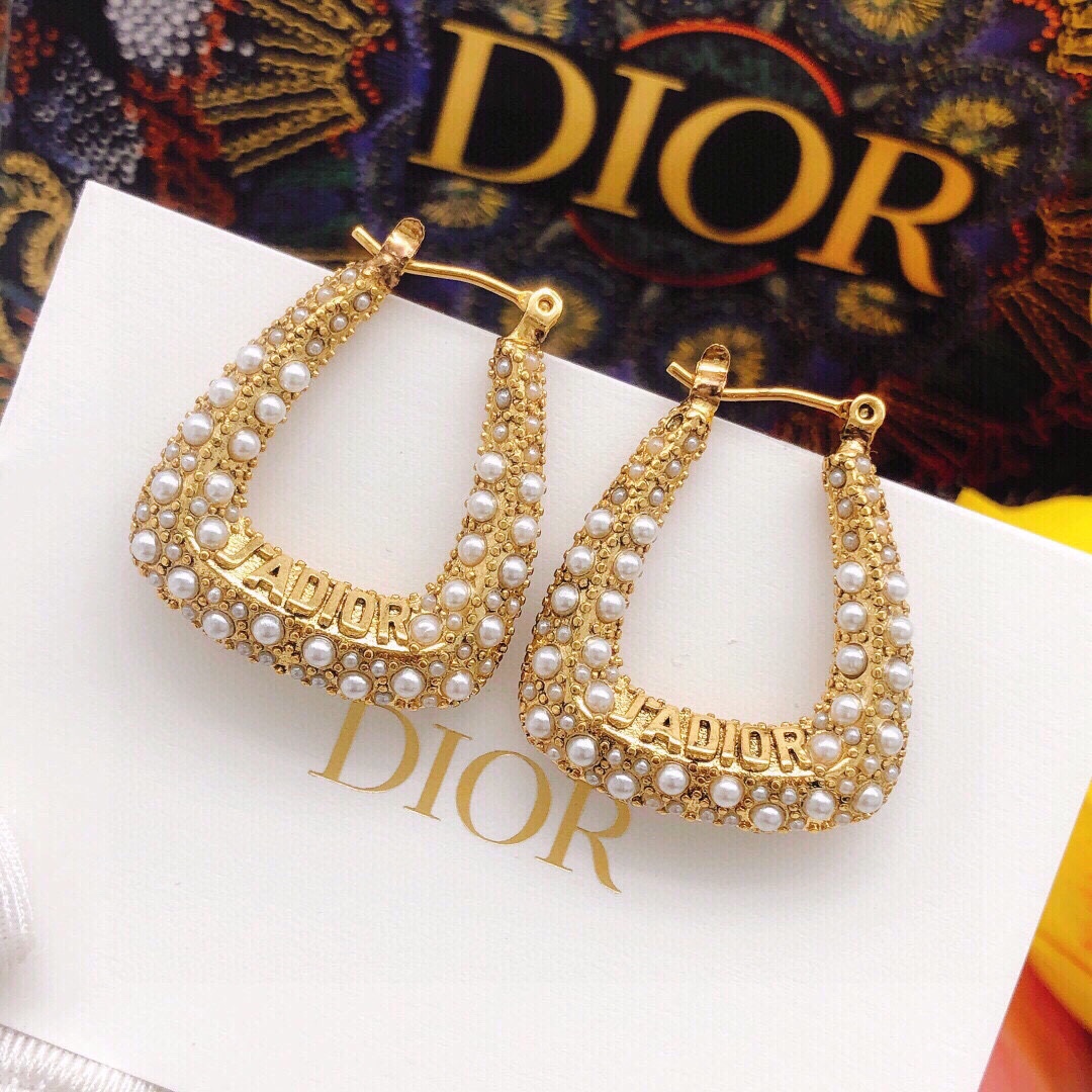 CDE115 Dior U shage pearl hook earrings - ccjewelryacc