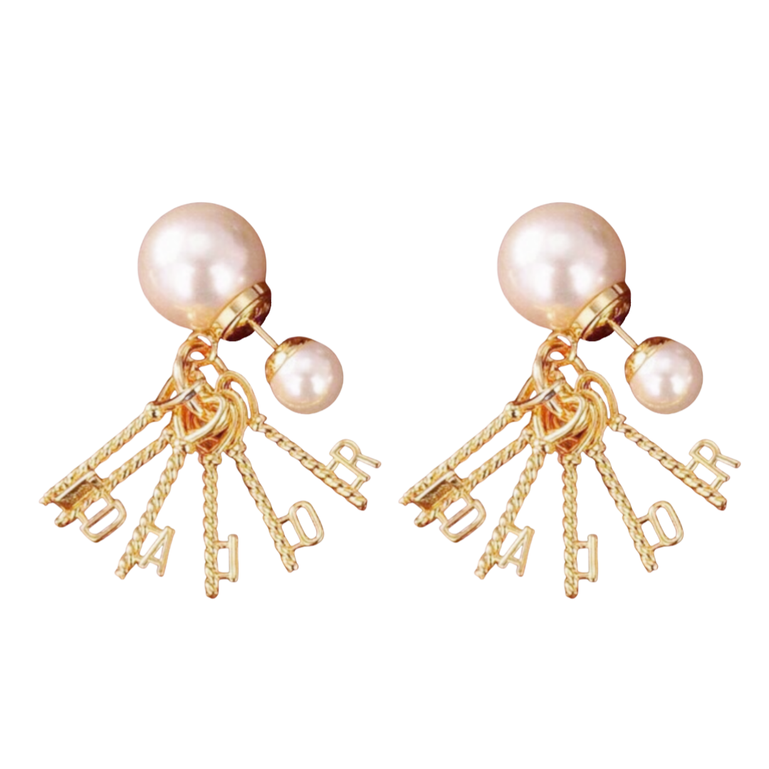 CDE111 Jadior letter charms tribales earrings in gold finish and pearl - ccjewelryacc