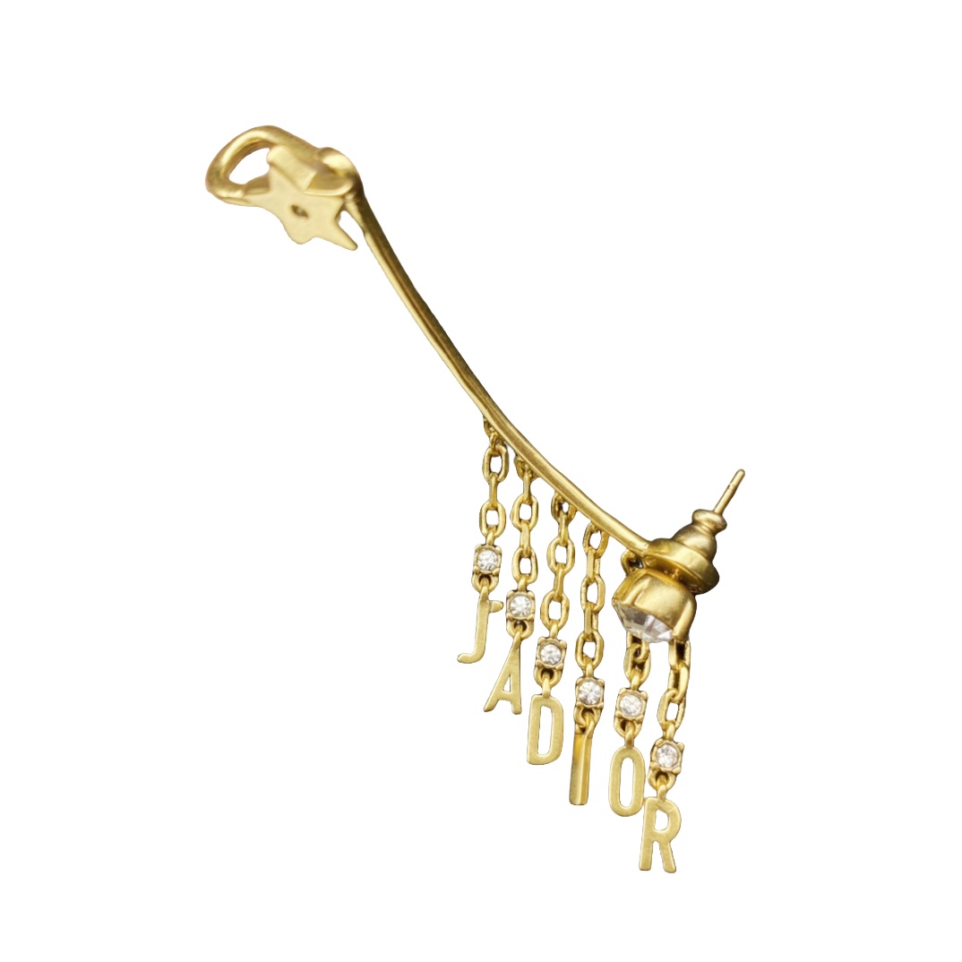 CDE123 JaDior crystal letters charms tassels tud earring with ear cuff (1pcs) - ccfashionjewelry