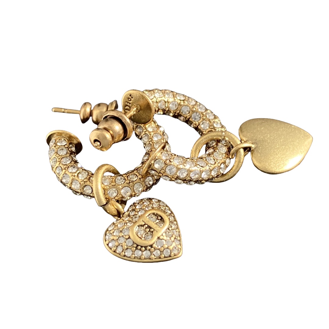 CDE208 Dior vintage crystal heart hook drop earrings - ccfashionjewelry