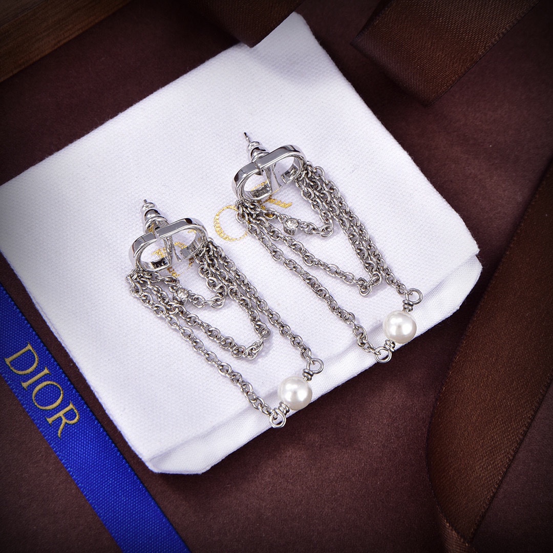 CDE204 Dior CD letter and chain tassels earrings - ccjewelryacc