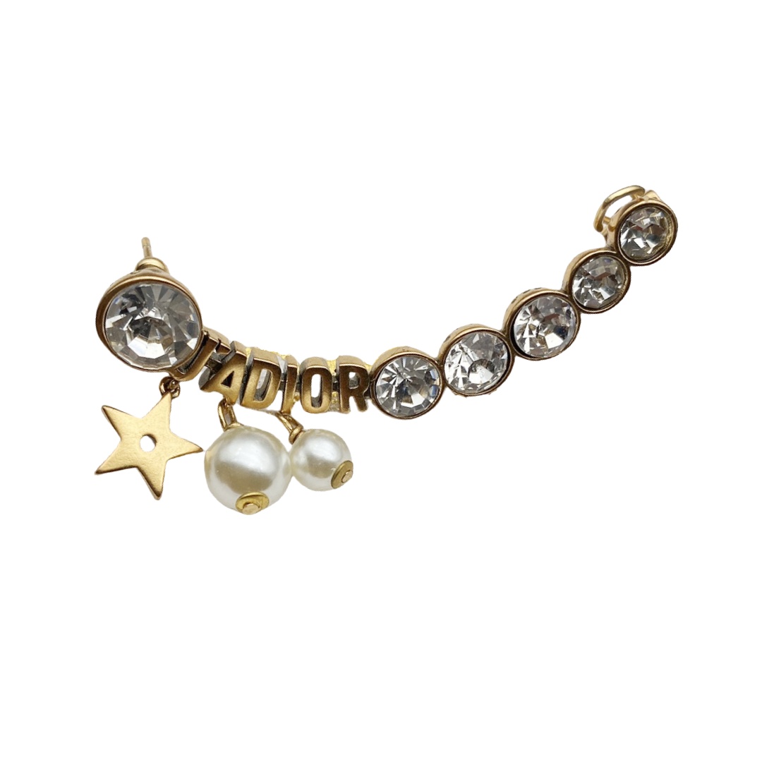 CDE121 JaDior crystal and pearl stud earring with cuff clip (1pcs) - ccfashionjewelry