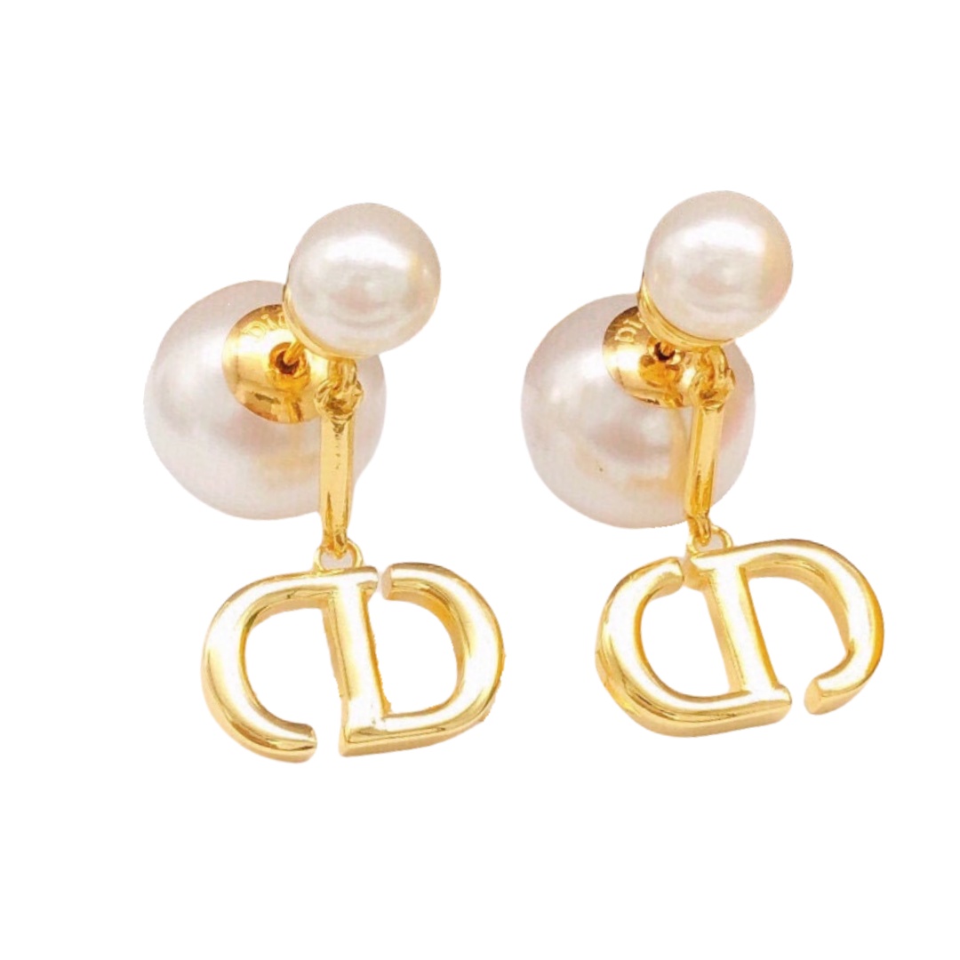 CDE113 Dior tribales earring in metal gold finish and pearl - ccjewelryacc