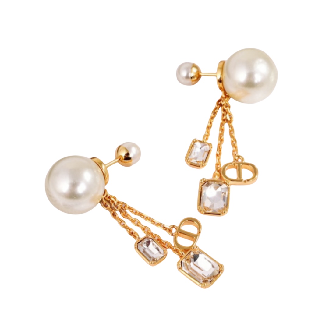 CDE192 Dior square crystal and cd letter tassels tribales earrings - ccjewelryacc