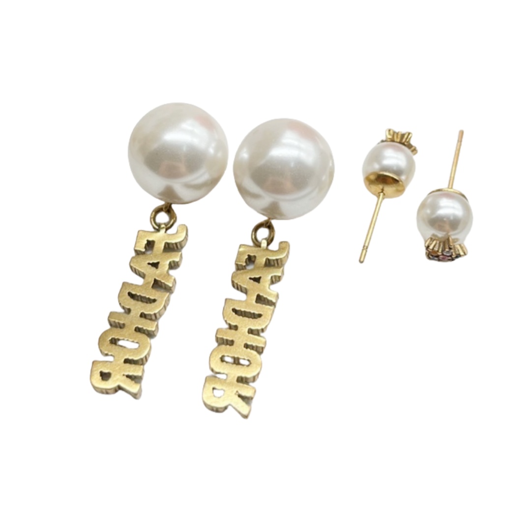 CDE127 Crystal Jadior tribales earrings in metal and pearl - ccjewelryacc